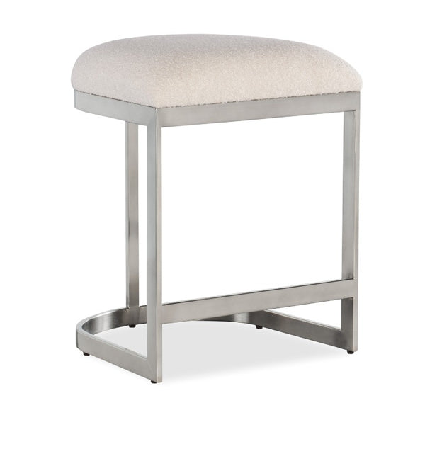 Hooker Furniture Modern Mood Counter Stool With Inverness Natural Bouclé Seat, Warm Pewter Metal Frame & Foot Rail 6850-75350-95