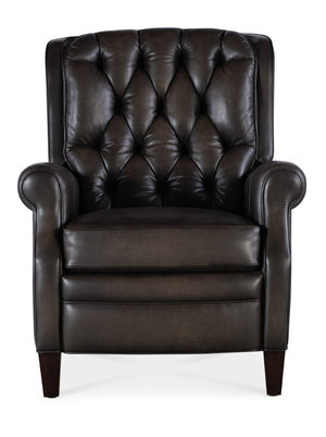Hooker Furniture Palmer Semi-Aniline Top-Grain Leather Recliner With Tufted Back, Rolled Arms & Dark Wood Legs Grey RC111-PB-095