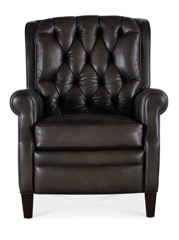 Hooker Furniture Palmer Semi-Aniline Top-Grain Leather Recliner With Tufted Back, Rolled Arms & Dark Wood Legs Grey RC111-PB-095