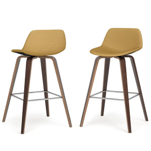 English Elm Randolph Mid-Century Modern Bentwood Bar Stools Set Of 2 With Dijon Yellow Upholstery & Chrome Accents B136P159449-GIGA