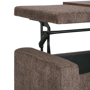 English Elm Bretton Lift-Top Storage Ottoman in Deep Umber Brown Chenille Fabric with Tray and Large Interior Storage B136P159221