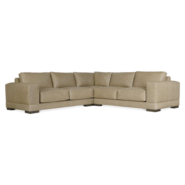 Bernhardt Bernhardt Lars Leather Sectional With Plush Deep Cushions, Wide Track Arms And Textured Wood Block Feet For Modern Living Space Comfort Tan K2090