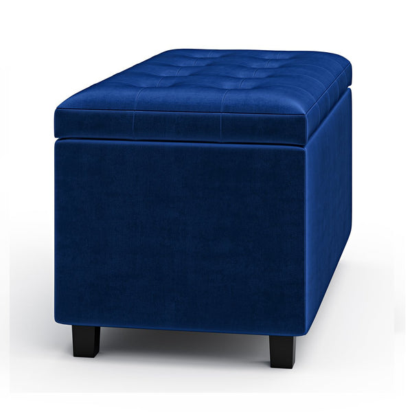 English Elm Cosmopolitan Blue Velvet Storage Ottoman - Elegant Multi-Functional Seating & Stylish Organizer B136P159764
