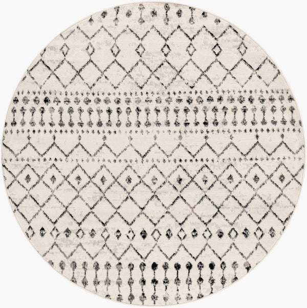 Livabliss Pisa Bohemian Global Runner Rug Polypropylene Machine Woven for Hallways and Entryways Black, White 5'3" x 5'3" Round PSS2300-53RD