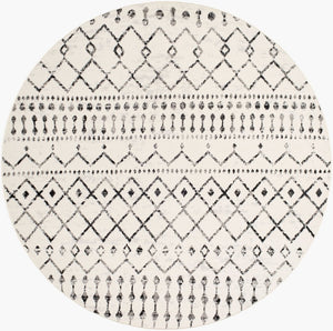 Livabliss Pisa Bohemian Global Runner Rug Polypropylene Machine Woven for Hallways and Entryways Black, White 6'7" x 6'7" Round PSS2300-67RD