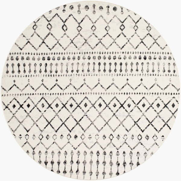 Livabliss Pisa Bohemian Global Runner Rug Polypropylene Machine Woven for Hallways and Entryways Black, White 6'7" x 6'7" Round PSS2300-67RD