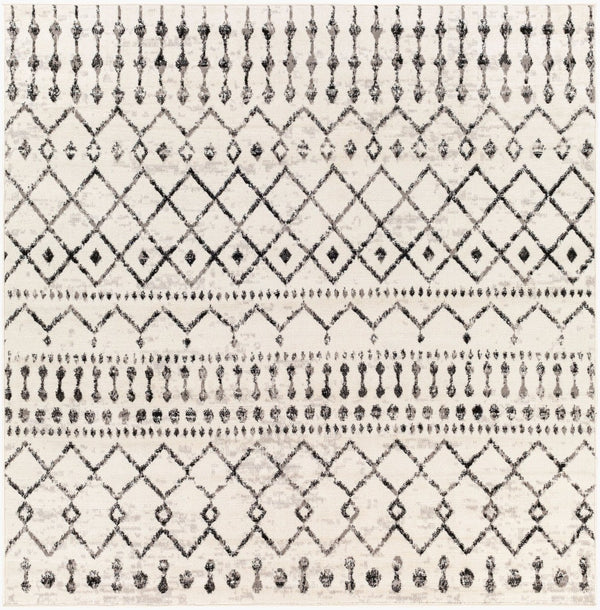 Livabliss Pisa Bohemian Global Runner Rug Polypropylene Machine Woven for Hallways and Entryways Black, White 7'10" x 7'10" Square PSS2300-710SQ