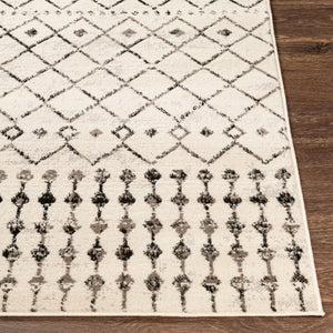 Livabliss Pisa Bohemian Global Runner Rug Polypropylene Machine Woven for Hallways and Entryways Black, White 5'3" x 5'3" Round PSS2300-53RD