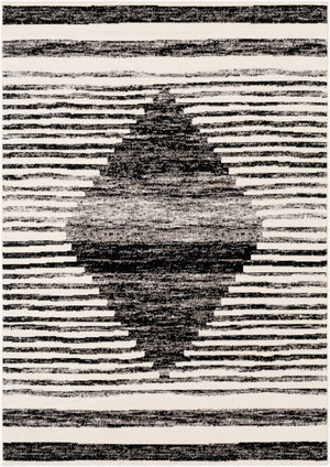 Livabliss Pisa Geometric Polypropylene Area Rug Turkish Woven Contemporary Living Room Floor Black, Charcoal 6'7" x 9' PSS2312-679