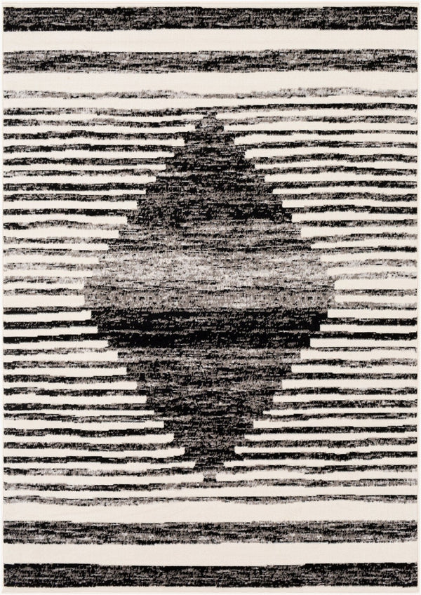 Livabliss Pisa Geometric Polypropylene Area Rug Turkish Woven Contemporary Living Room Floor Black, Charcoal 6'7" x 9' PSS2312-679