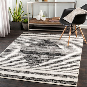 Livabliss Pisa Geometric Polypropylene Area Rug Turkish Woven Contemporary Living Room Floor Black, Charcoal 6'7" x 9' PSS2312-679
