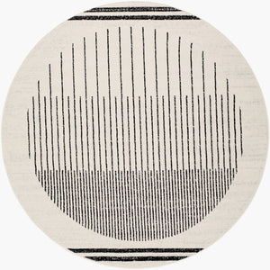 Livabliss Pisa Geometric Modern Area Rug Turkish Woven Polypropylene for Living Dining Rooms Black, White 6'7" x 6'7" Round PSS2315-67RD