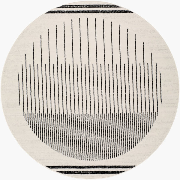 Livabliss Pisa Geometric Modern Area Rug Turkish Woven Polypropylene for Living Dining Rooms Black, White 6'7" x 6'7" Round PSS2315-67RD