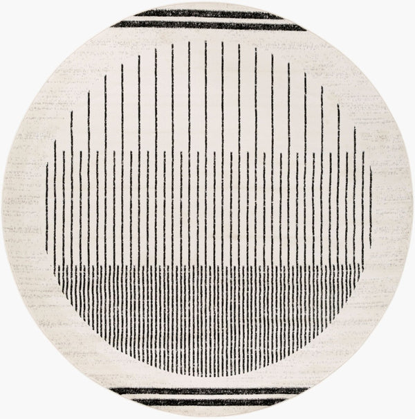 Livabliss Pisa Geometric Modern Area Rug Turkish Woven Polypropylene for Living Dining Rooms Black, White 7'10" x 7'10" Round PSS2315-710RD