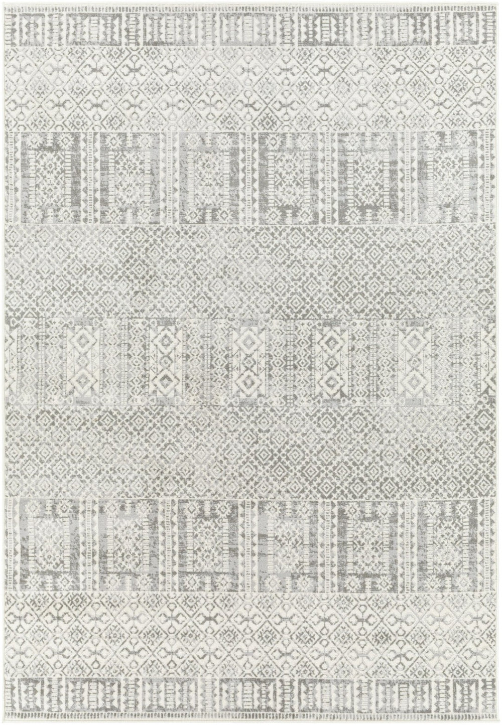 Livabliss Pisa Global Pattern Polypropylene Area Rug for Living Room Entryway and Dining Spaces Light Gray, Med 6'7" x 9' PSS2344-679