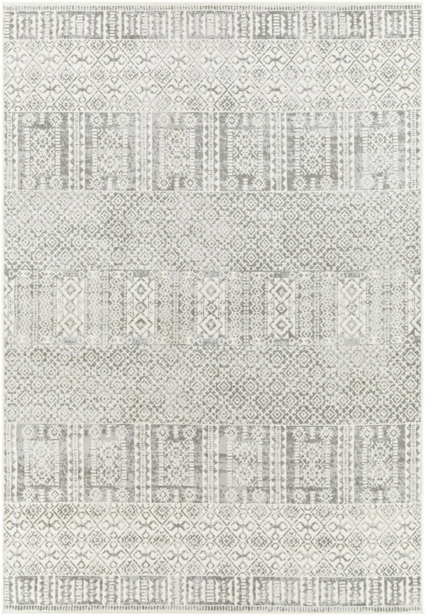 Livabliss Pisa Global Pattern Polypropylene Area Rug for Living Room Entryway and Dining Spaces Light Gray, Med 6'7" x 9' PSS2344-679