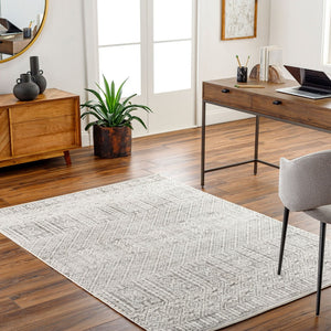Livabliss Pisa Global Pattern Polypropylene Area Rug for Living Room Entryway and Dining Spaces Light Gray, Med 6'7" x 9' PSS2344-679