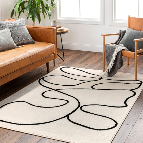 Livabliss Pisa Geometric Area Rug Polypropylene Machine Woven for Living Room or Dining Space Light Gray, Bla 6'7" x 9' PSS2354-679