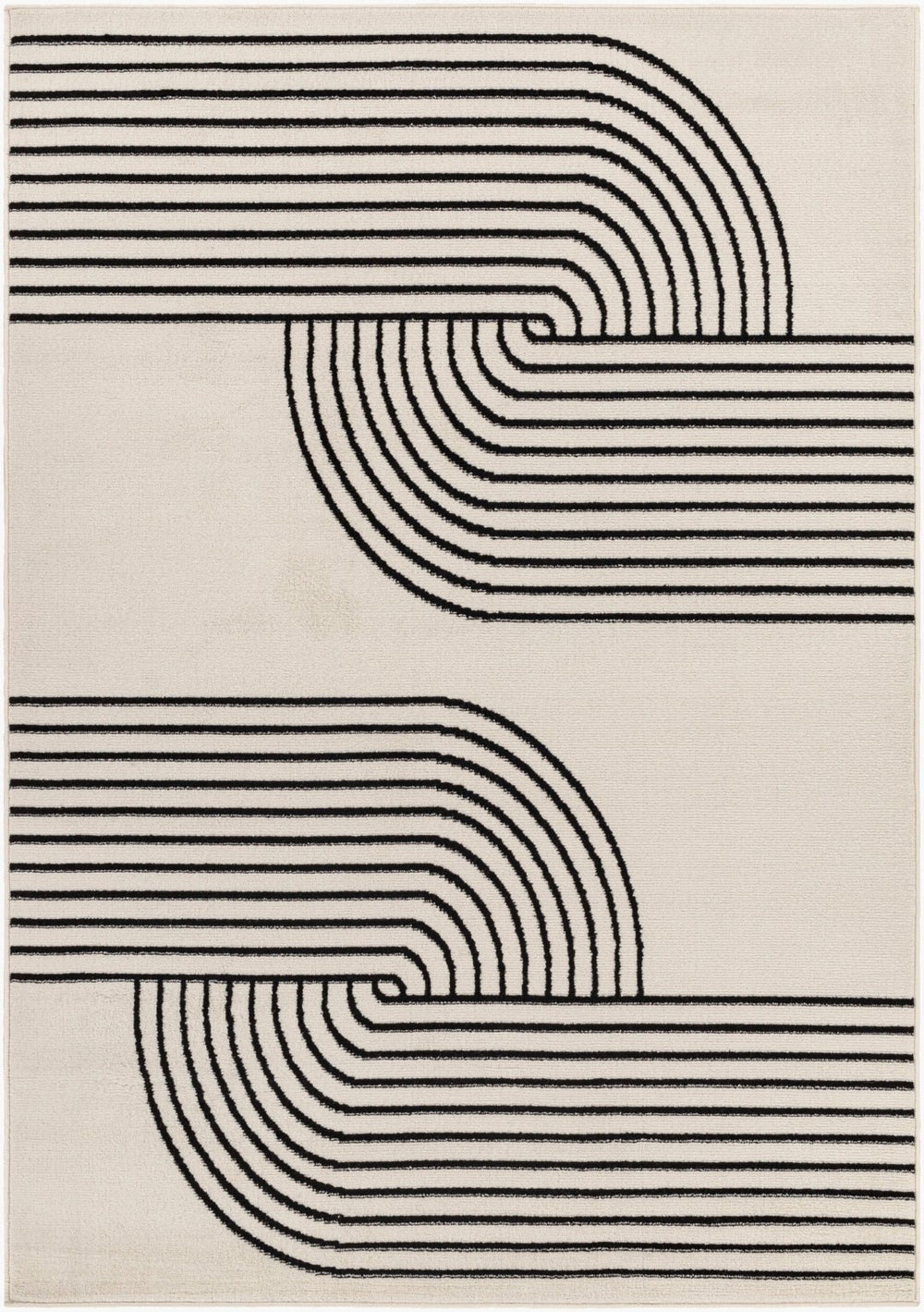 Livabliss Pisa Geometric Polypropylene Area Rug Turkish Woven Low Pile for Living Dining Rooms Light Gray, Bla 6'7" x 9' PSS2355-679