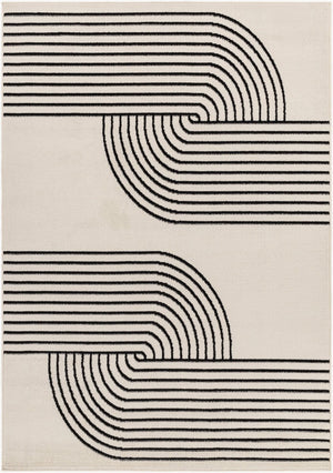 Livabliss Pisa Geometric Polypropylene Area Rug Turkish Woven Low Pile for Living Dining Rooms Light Gray, Bla 6'7" x 9' PSS2355-679