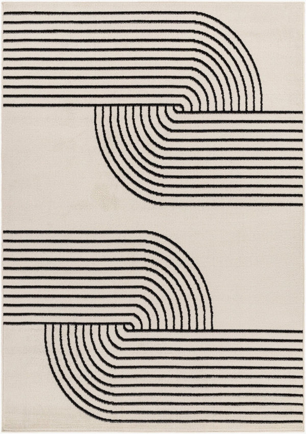 Livabliss Pisa Geometric Polypropylene Area Rug Turkish Woven Low Pile for Living Dining Rooms Light Gray, Bla 6'7" x 9' PSS2355-679