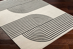 Livabliss Pisa Geometric Polypropylene Area Rug Turkish Woven Low Pile for Living Dining Rooms Light Gray, Bla 6'7" x 9' PSS2355-679