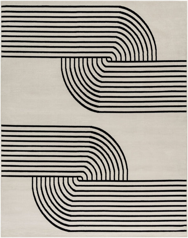 Livabliss Pisa Geometric Polypropylene Area Rug Turkish Woven Low Pile for Living Dining Rooms Light Gray, Bla 7'10" x 10' PSS2355-71010