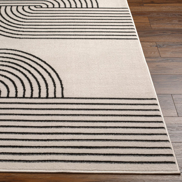 Livabliss Pisa Geometric Polypropylene Area Rug Turkish Woven Low Pile for Living Dining Rooms Light Gray, Bla 6'7" x 9' PSS2355-679