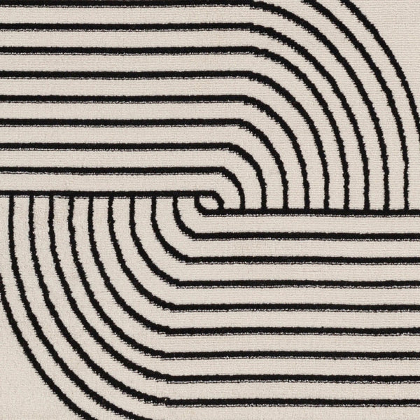 Livabliss Pisa Geometric Polypropylene Area Rug Turkish Woven Low Pile for Living Dining Rooms Light Gray, Bla 6'7" x 9' PSS2355-679