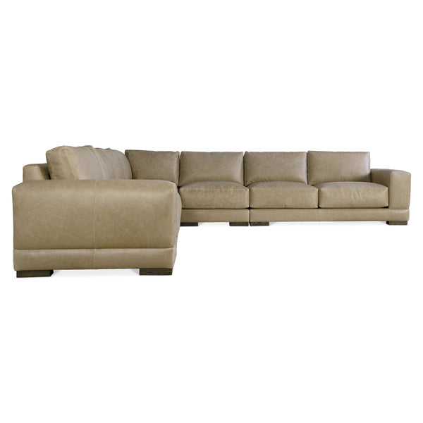 Bernhardt Bernhardt Lars Leather Sectional With Plush Deep Cushions, Wide Track Arms And Textured Wood Block Feet For Modern Living Space Comfort Tan K2092