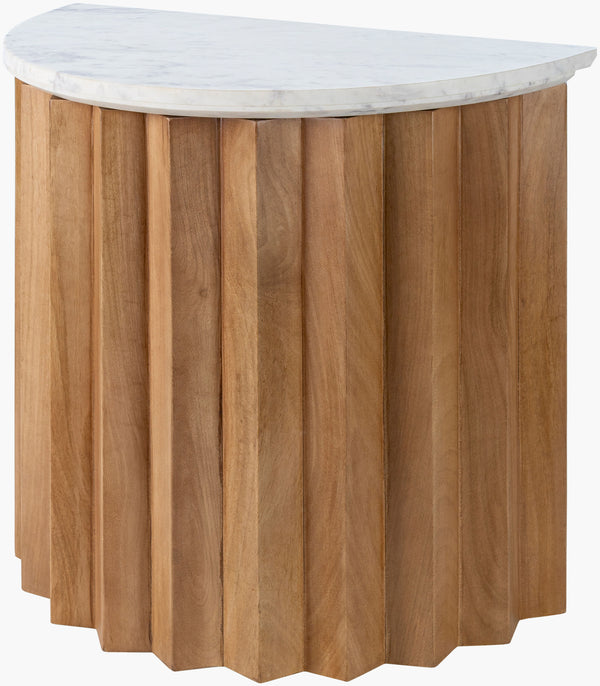 Surya Piestra 22" Modern Minimalist End Table With Marble Top & Sturdy Mango Wood Base – Elegant Design Top, White,Base, Brown Marble,Mango Wood Pstr001-222412