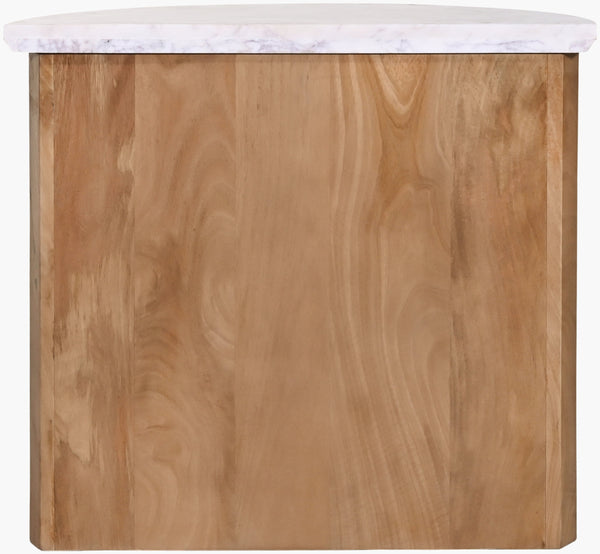 Surya Piestra 22" Modern Minimalist End Table With Marble Top & Sturdy Mango Wood Base – Elegant Design Top, White,Base, Brown Marble,Mango Wood Pstr001-222412