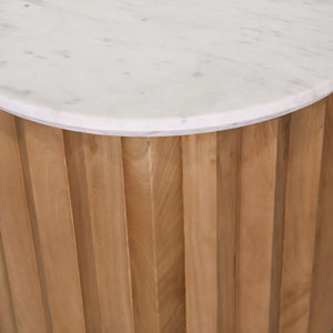 Surya Piestra 22" Modern Minimalist End Table With Marble Top & Sturdy Mango Wood Base – Elegant Design Top, White,Base, Brown Marble,Mango Wood Pstr001-222412