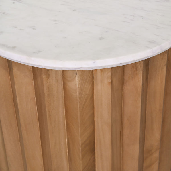 Surya Piestra 22" Modern Minimalist End Table With Marble Top & Sturdy Mango Wood Base – Elegant Design Top, White,Base, Brown Marble,Mango Wood Pstr001-222412