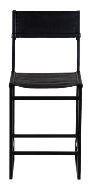 Porter Designs Porter Remy Full-grain Leather Bar Stool In Black - Stylish Comfort With Modern Metal Design Black Metal 07-108-09-8756