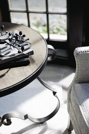 Bernhardt Bernhardt Round Villa Toscana Side Table With Distressed Criollo Pine Top And Textured Carbone Base 302125