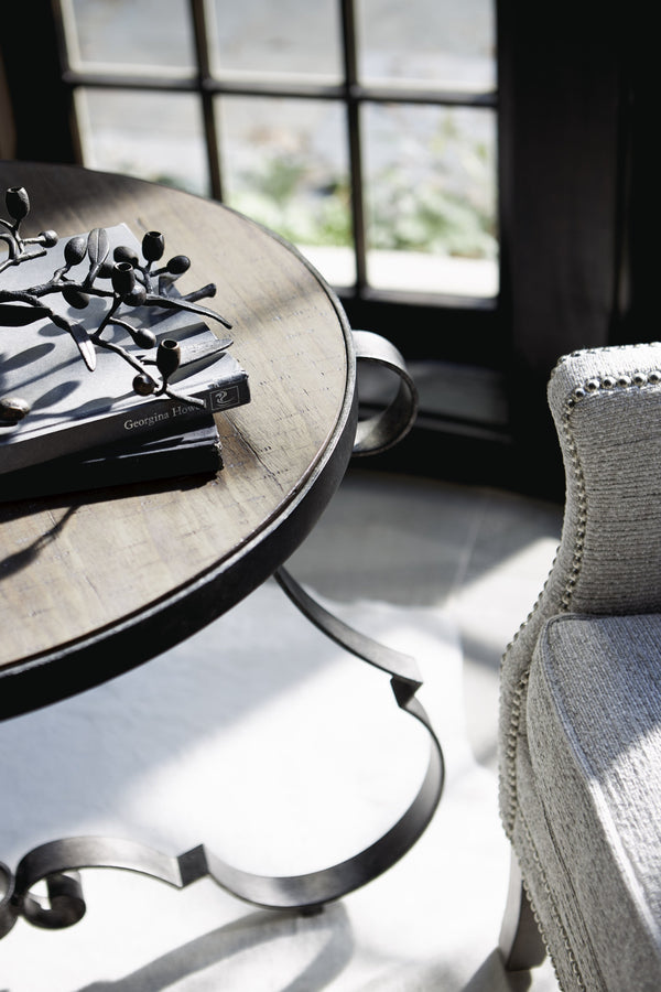 Bernhardt Bernhardt Round Villa Toscana Side Table With Distressed Criollo Pine Top And Textured Carbone Base 302125