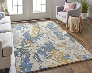 Feizy Rugs Everley Hand-tufted Wool Rug: Vibrant Abstract Design In Rich Hues For A Contemporary Style Home Gray,Blue,Gold Wool Eve8645fgrymltc00