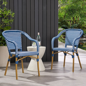 English Elm Bistro Chair Set of 2 French Country Woven Aluminum Outdoor Patio Seating Pair 72906.00NVY