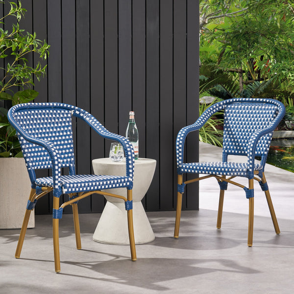 English Elm Bistro Chair Set of 2 French Country Woven Aluminum Outdoor Patio Seating Pair 72906.00NVY