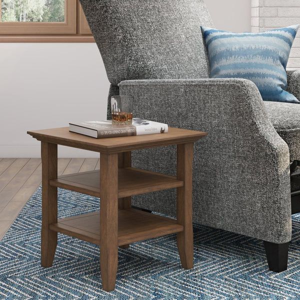 English Elm Acadian End Table - Handcrafted Solid Wood In Rustic Aged Brown With Open Shelves For Storage & Style B136P159691