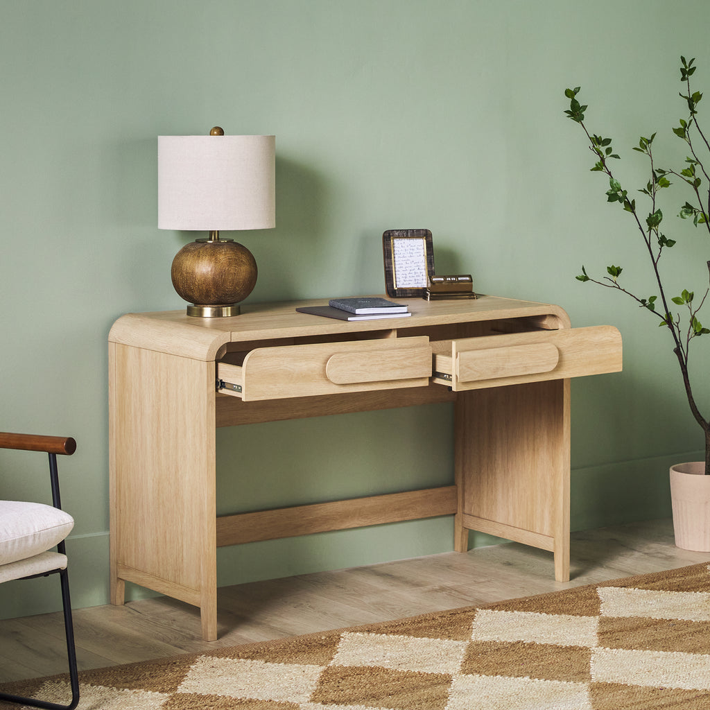Chantelle Modern Curved Writing Desk with Statement Wood Drawer Pulls ...