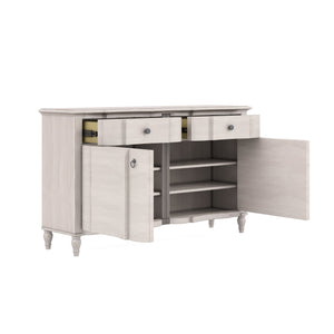 A.R.T. Furniture Alcove Buffet: Elegant Belgian Ivory Storage Solution With Adjustable Shelves & Felt-lined Drawers White Acacia Solids,Maple Veneers 321247-2817