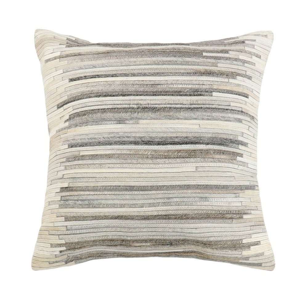 Pasargad Home Galaxy Multi-Color Cowhide Pillow, Soft Ivory/Grey with Zipper for Easy Cleaning