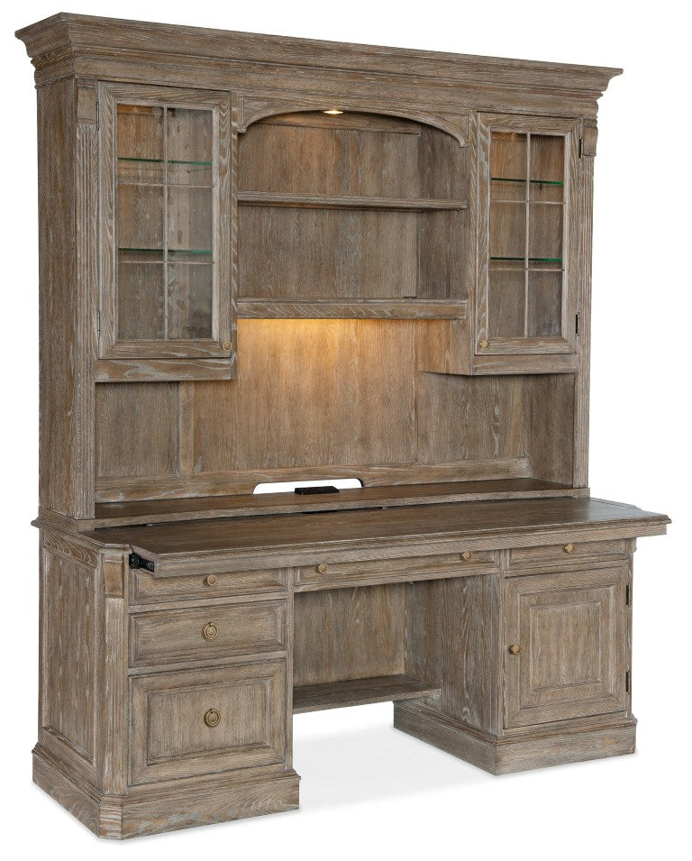 Hooker Furniture Sutter Cathedral Oak Computer Credenza With Pull-Out Work Surface, Integrated Power & Filing Storage 5981-10464-80