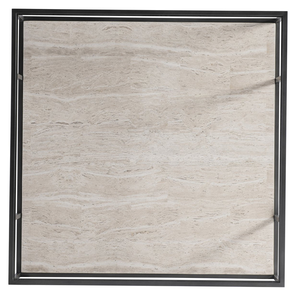 Bernhardt Bernhardt Harlow Cocktail Table — 44" Modern Industrial Coffee Table With Travertine Shelf, Glass Top, Bronze Frame 514022