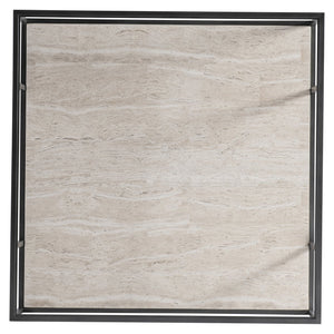 Bernhardt Bernhardt Harlow Cocktail Table — 44" Modern Industrial Coffee Table With Travertine Shelf, Glass Top, Bronze Frame 514022