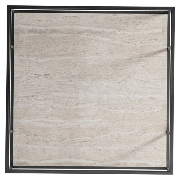 Bernhardt Bernhardt Harlow Cocktail Table — 44" Modern Industrial Coffee Table With Travertine Shelf, Glass Top, Bronze Frame 514022