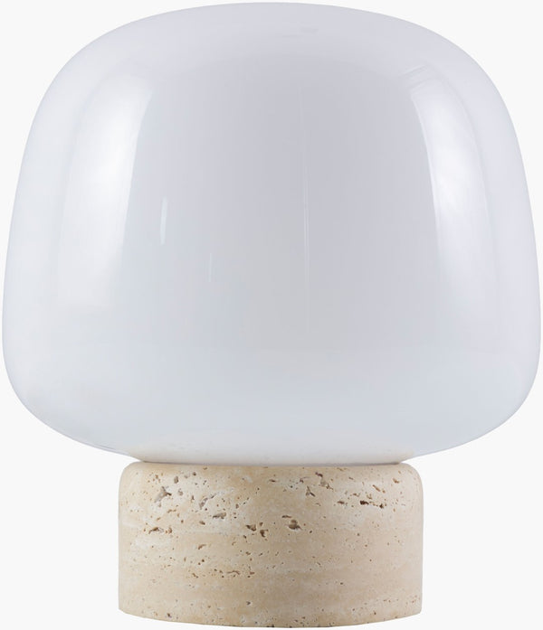 Livabliss Portio Travertine Stone Table Lamp with Glass Shade for Nightstand or Console PTI-002