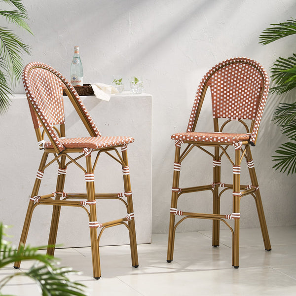 English Elm 29.5" Outdoor Pe Rattan Bistro Barstools Aluminum Frame All-weather Wicker Set of 2 71422.00RT